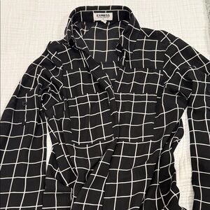 Express Men's Black and White Grid Shirt
